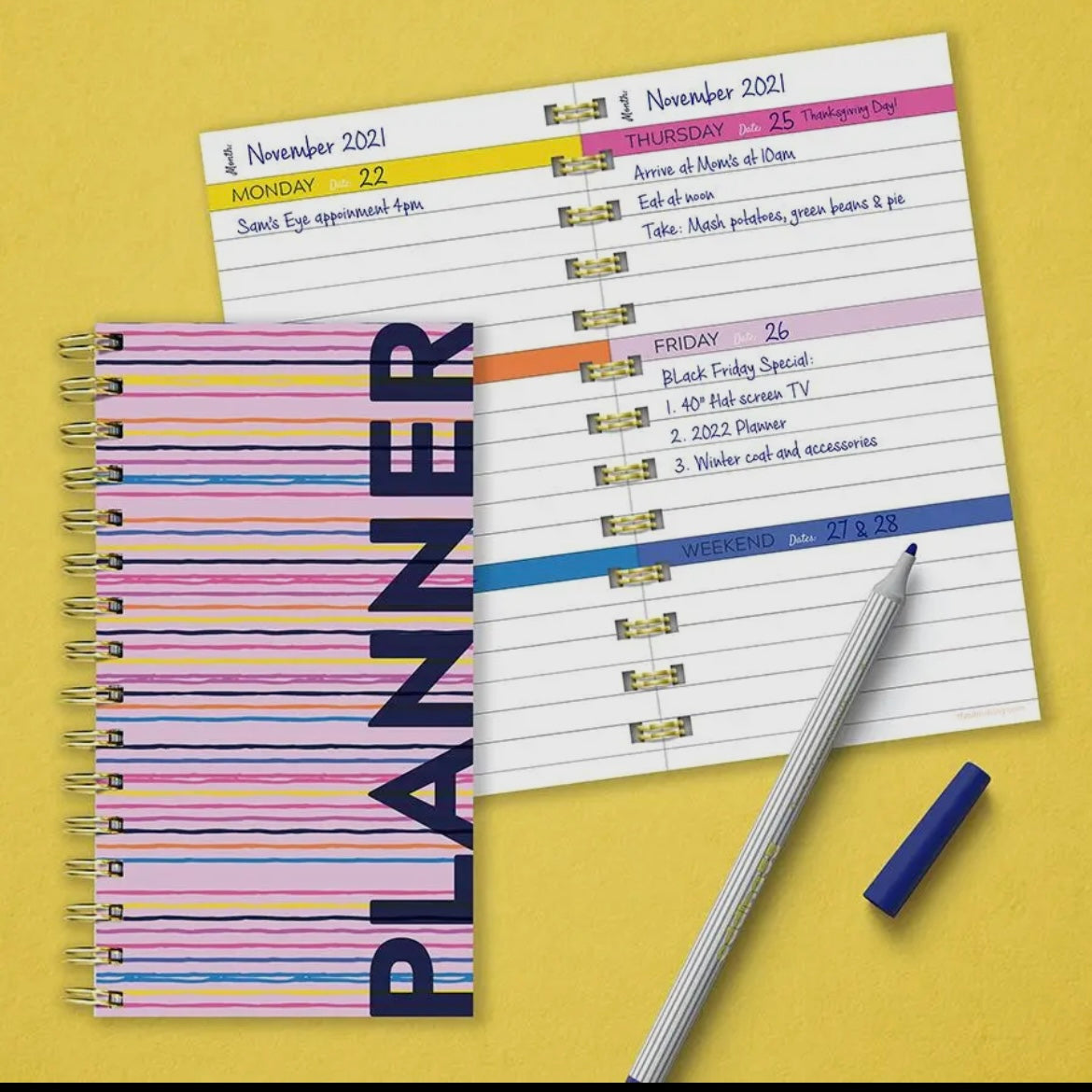 Bright Pink Undated Weekly Spiral Planner
