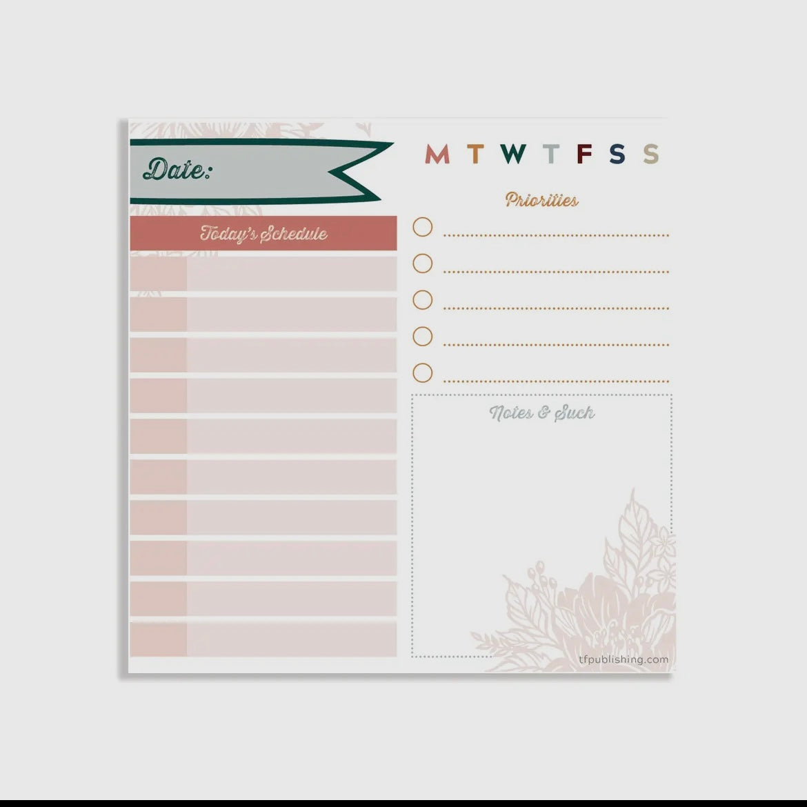 Undated Boho Daily Note Block Calendar