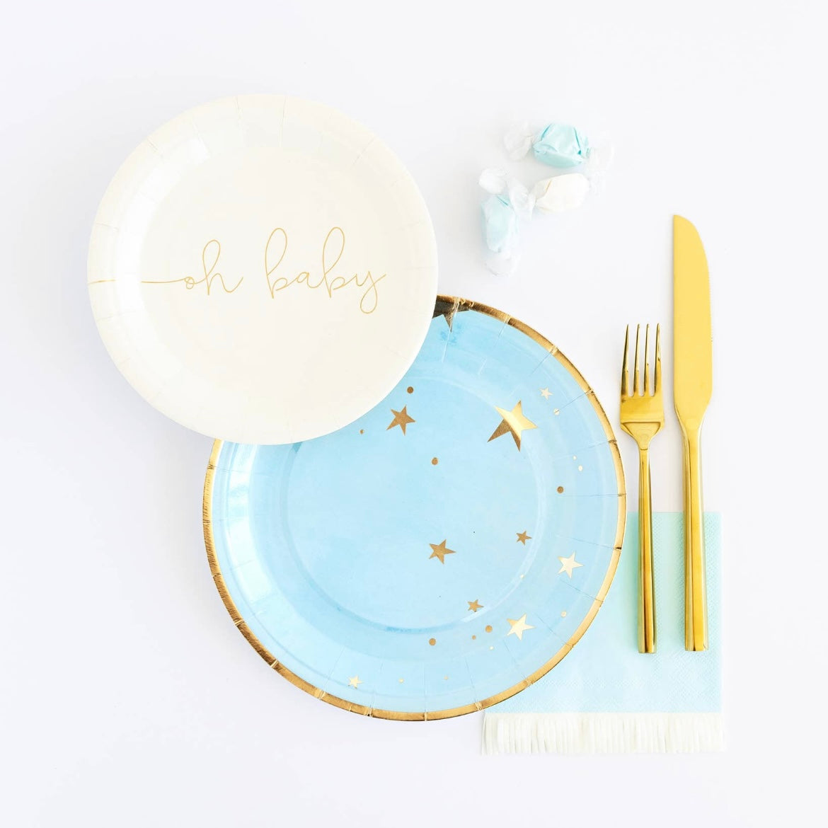 Baby Blue & Gold Star Plates