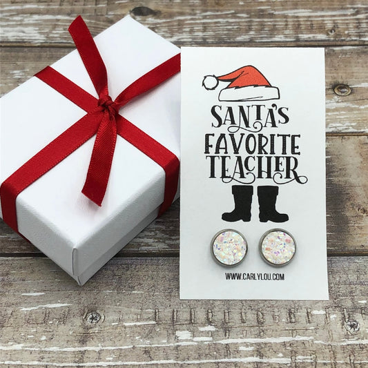 Christmas Teacher Earrings- White