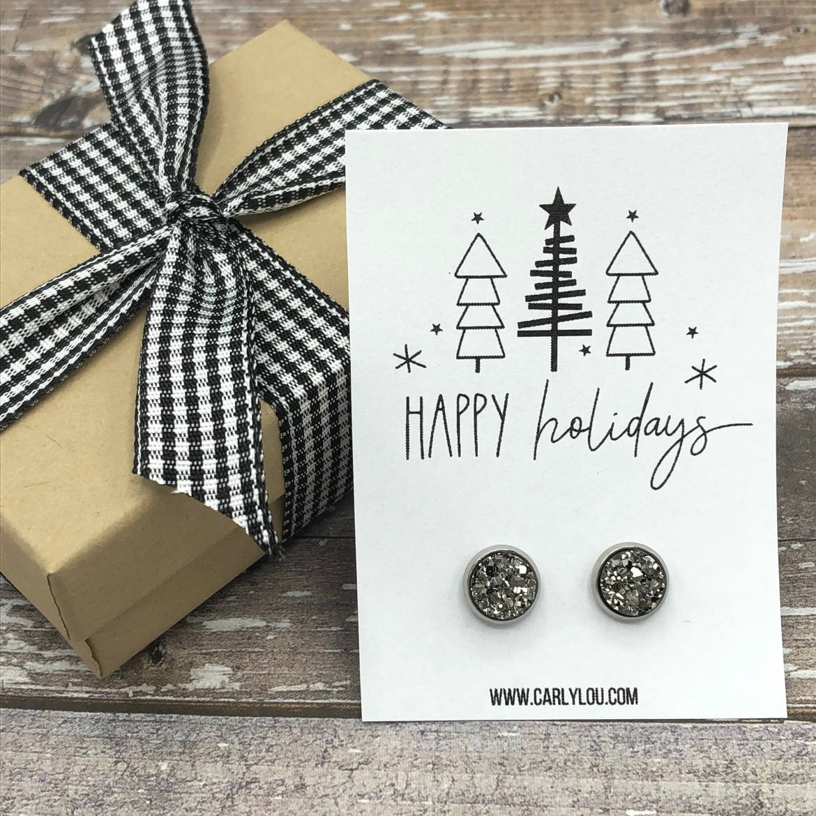 Happy Holidays Christmas Earrings- Gunmetal