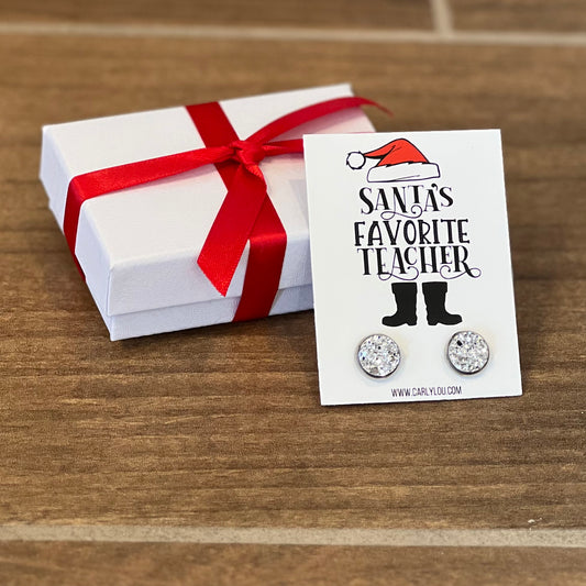 Christmas Teacher Earrings- Silver