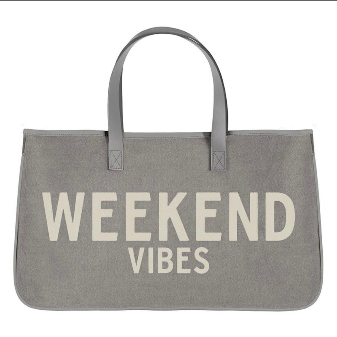 Gray Canvas Tote- Weekend Vibes
