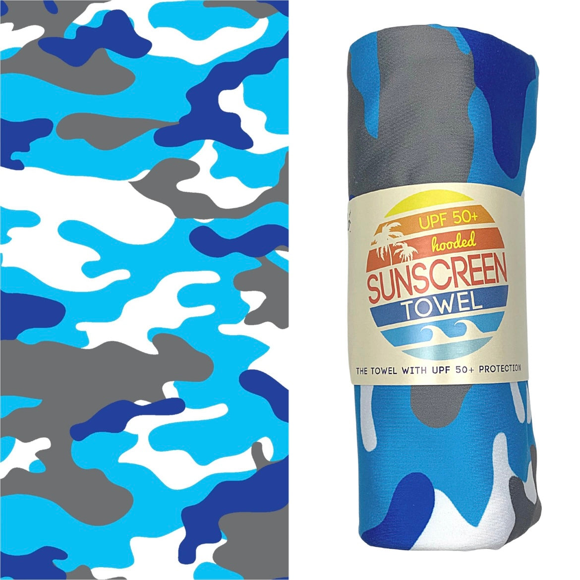 Kids Hooded UPF 50+ Sunscreen Towel- Blue Camo