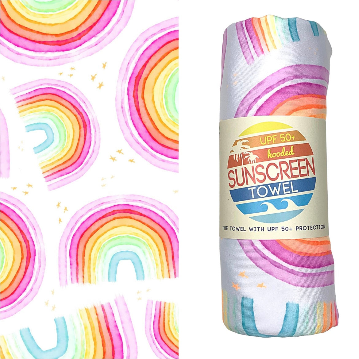 Kids Hooded UPF 50+ Sunscreen Towel- Rainbows