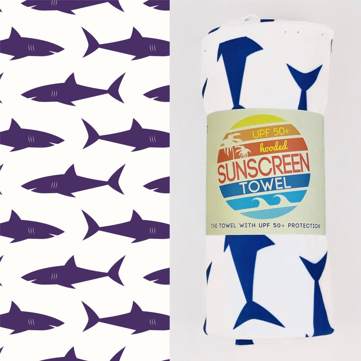 Kids Hooded UPF 50+ Sunscreen Towel- Sharks